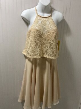 MORI LEE CHAMPAGNE LACE/CHIFFON DRESS SIZE 8